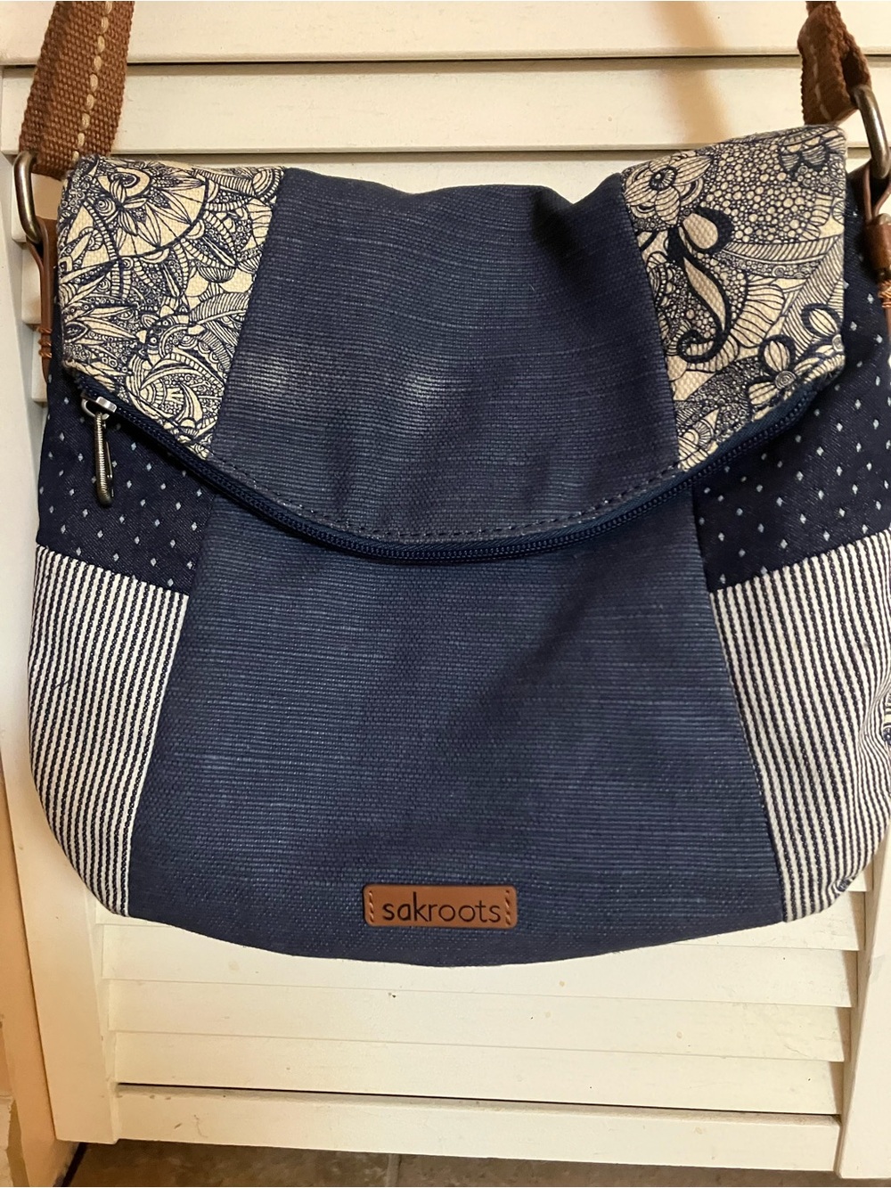 Sakroots Navy Mixed-Pattern Patchwork Crossbody Bag